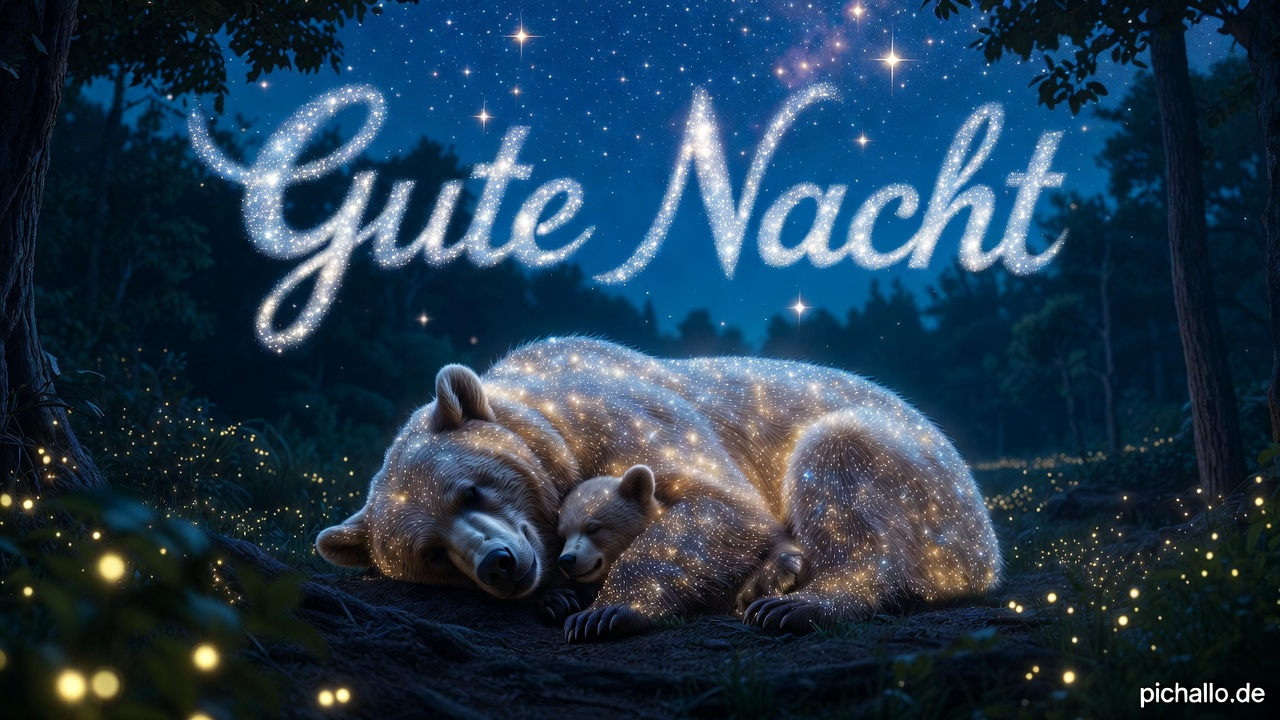 Niedliche Gute Nacht Bilder mit Bärenmutter und Jungem
