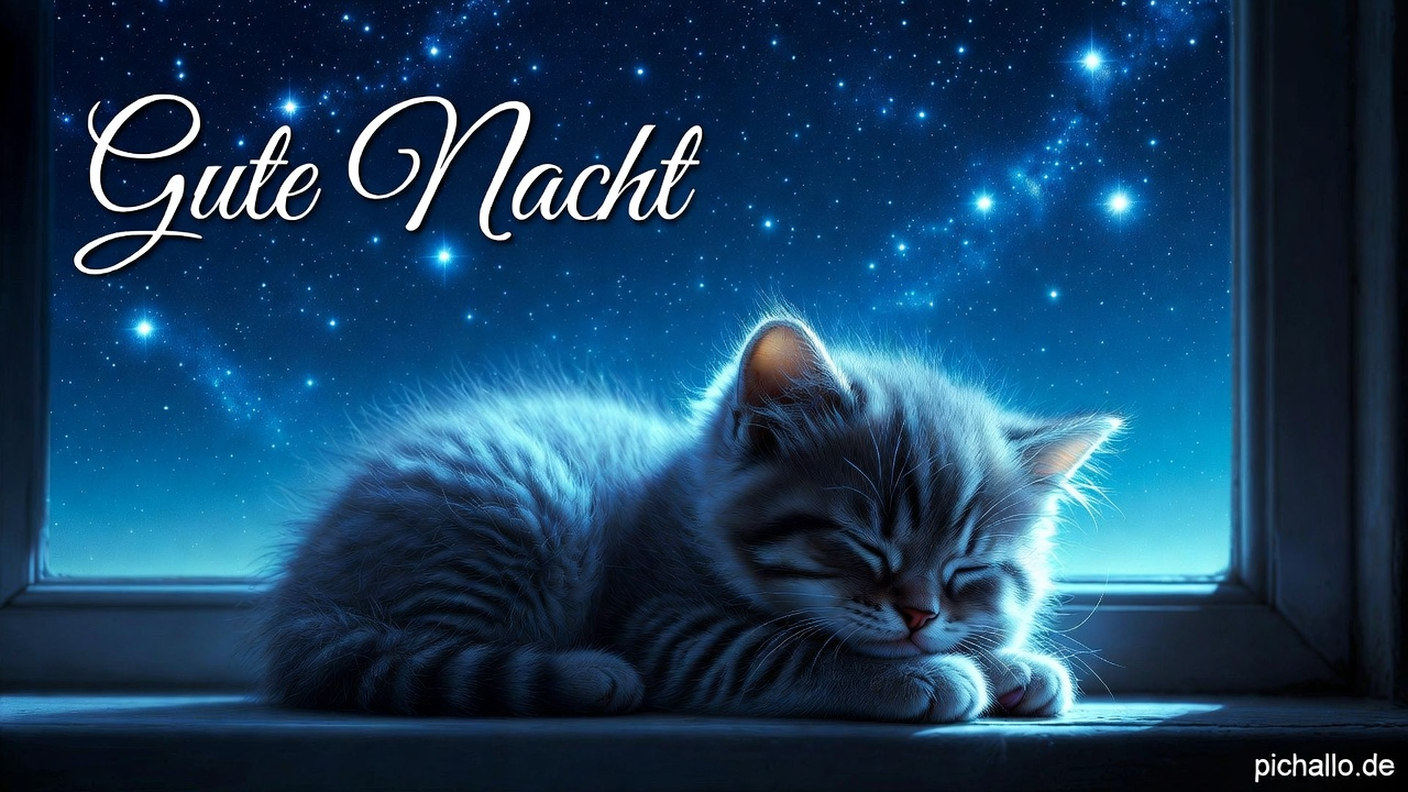 Niedliche Gute Nacht Bilder mit Kätzchen am Fenster