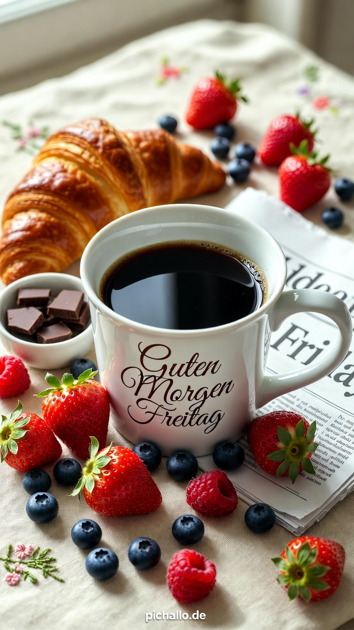 Perfektes Frühstück mit Kaffee im Mittelpunkt