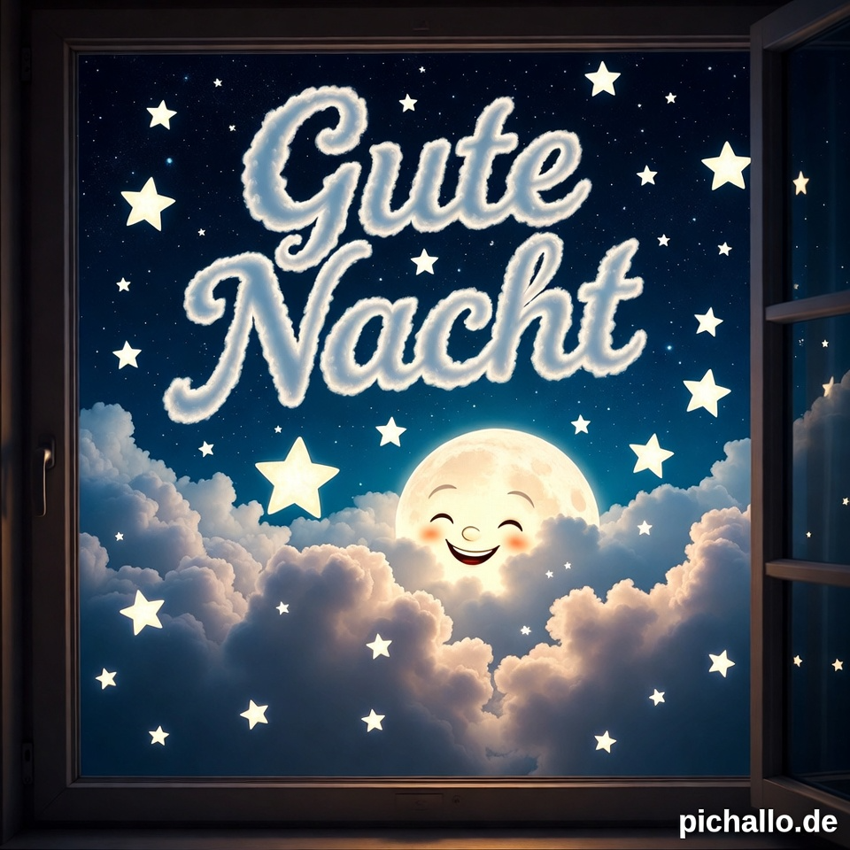 Personifizierter Mond und Sterne Gute Nacht Bilder