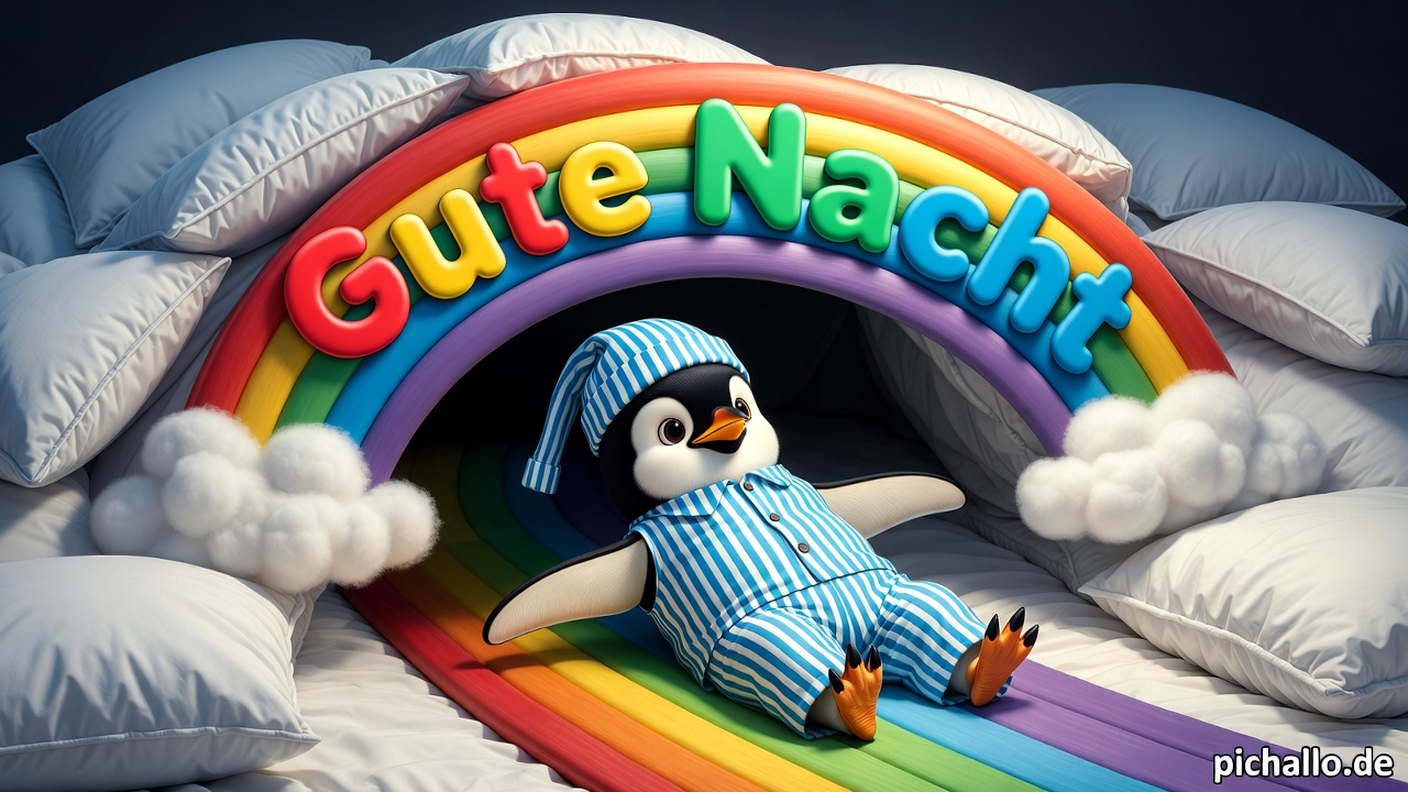 Pinguin Regenbogen Rutsch Gute Nacht Bilder