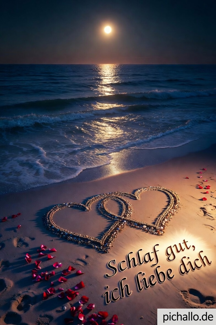 Romantische Gute Nacht Bilder für deinen Partner am Strand