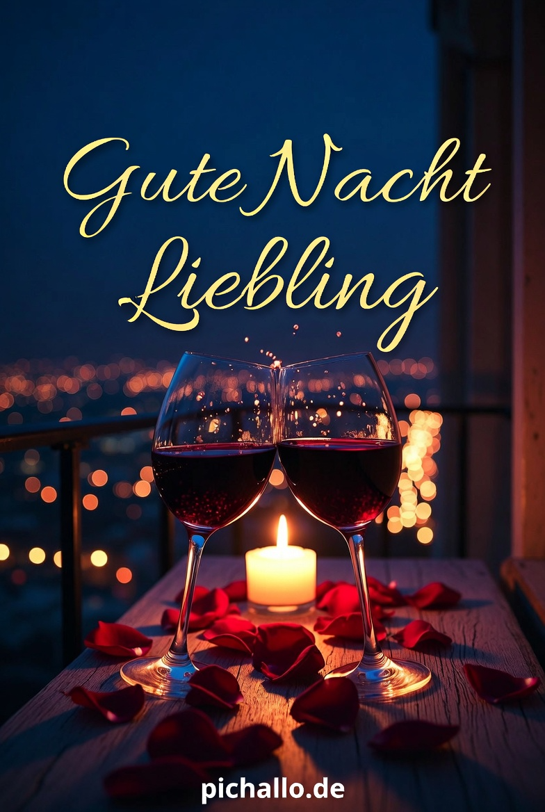 Romantische Gute Nacht Bilder für deinen Partner mit Wein