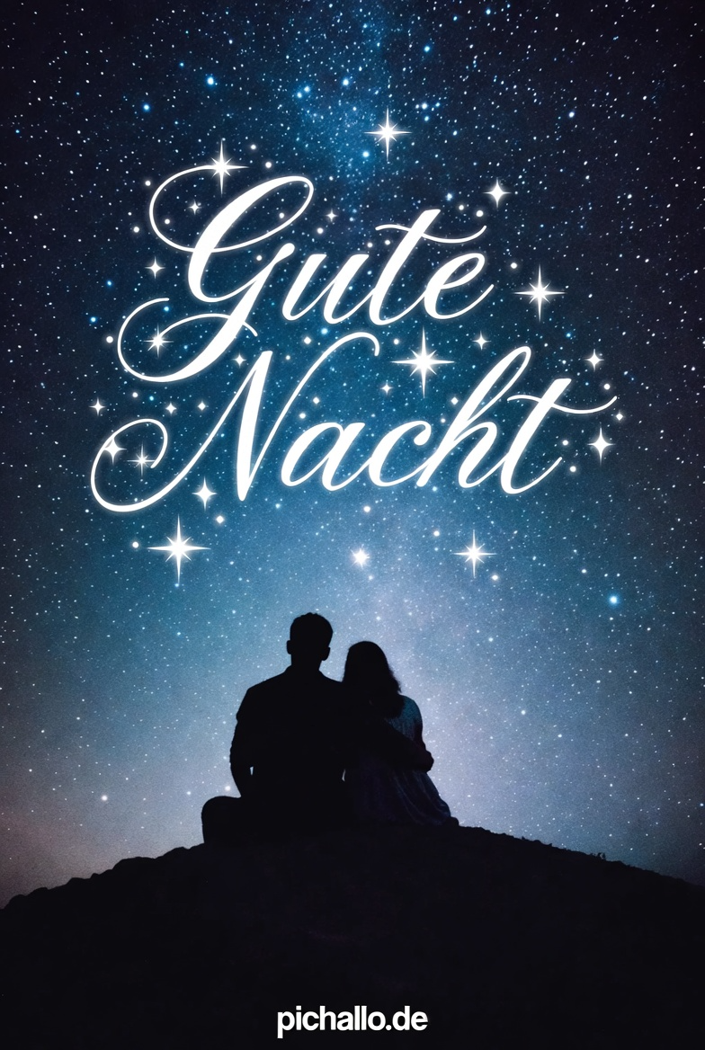 Romantische Gute Nacht Bilder mit Paar unter Sternenhimmel