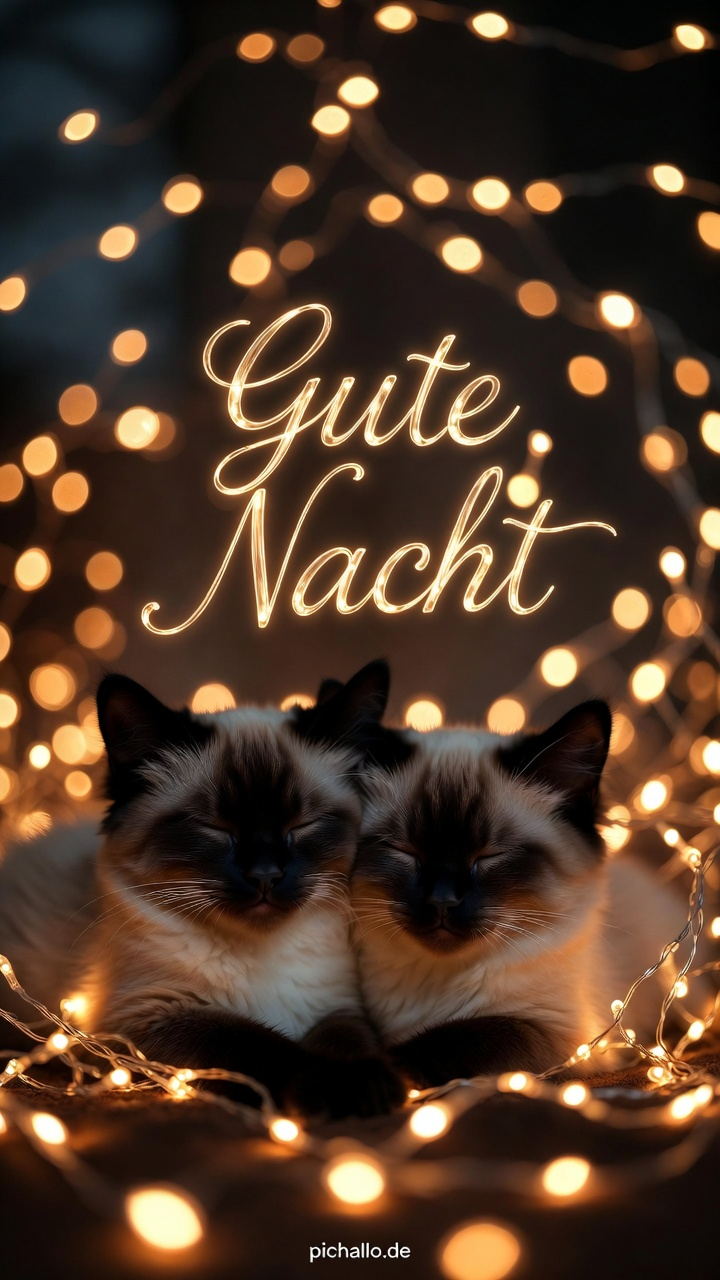 Romantische Gute Nacht Bilder mit Siamesischen Katzen
