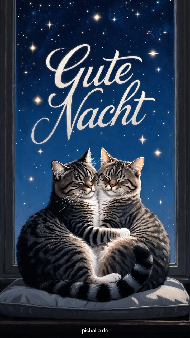 Romantische Gute Nacht Bilder mit Yin-Yang Katzenpaar