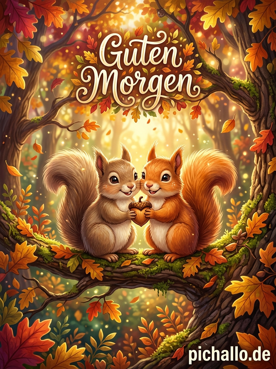 Romantische Herbstwald Bilder mit Eichhörnchen