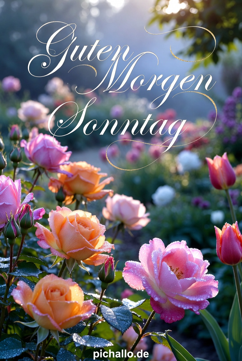 Romantische Rosen und Tulpen Garten Guten Morgen Sonntag Bilder