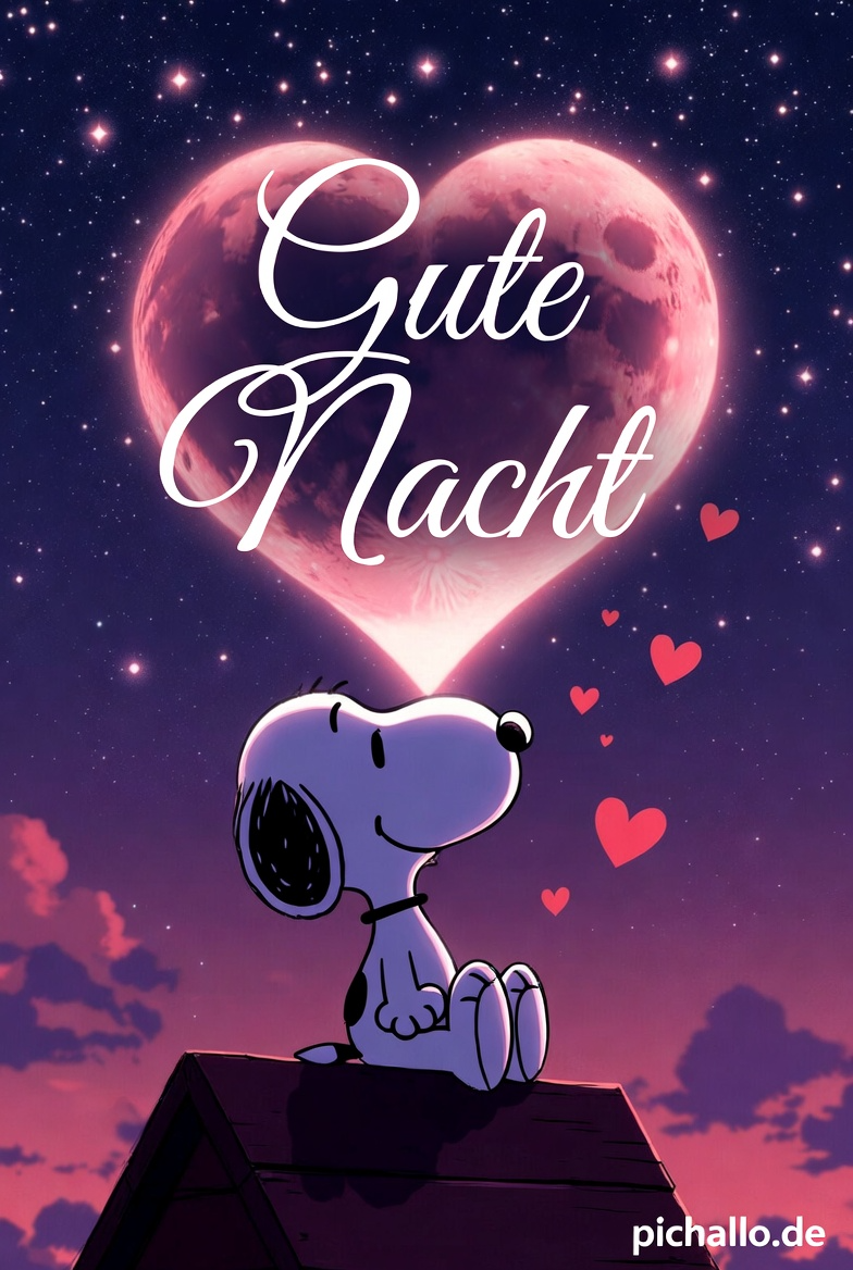 Romantische Snoopy Kuss zum Herzmond Gute Nacht Bilder