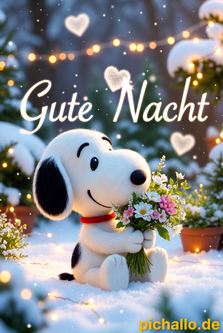 Romantische Snoopy mit Winterblumen Gute Nacht Bilder