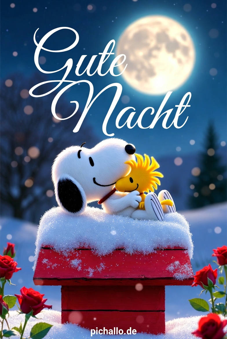 Romantische Snoopy und Woodstock mit Rosen Gute Nacht Bilder