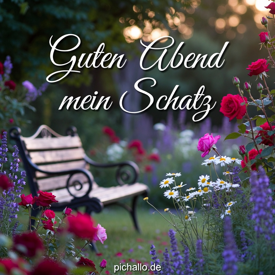 Romantischer Garten Abendbank Bilder