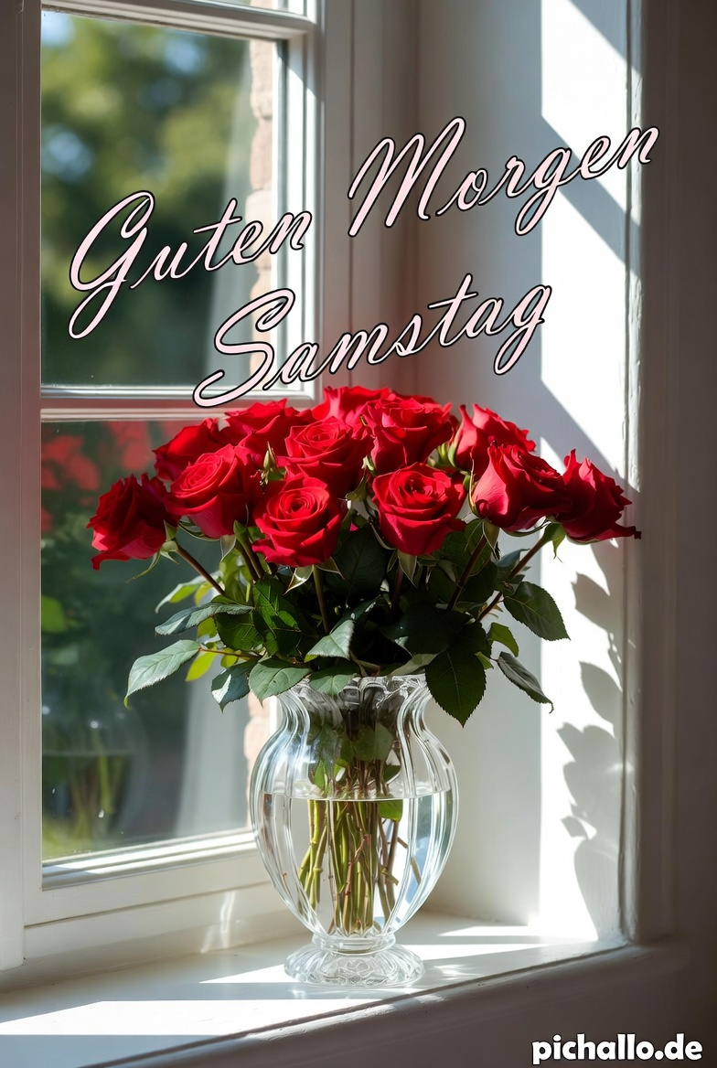 Rote Rosen im Morgenlicht Guten Morgen Samstag