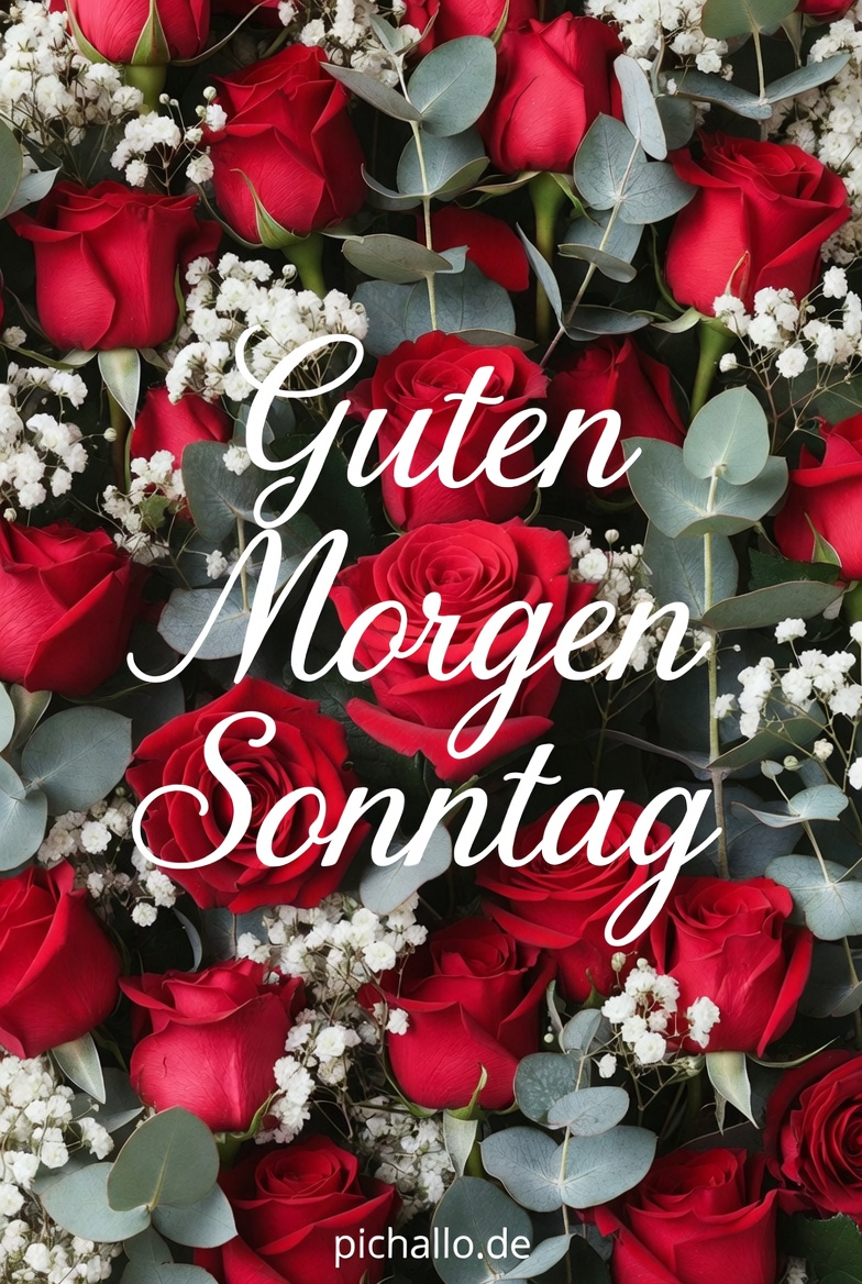 Rote Rosen und Baby’s Breath Guten Morgen Sonntag Bilder