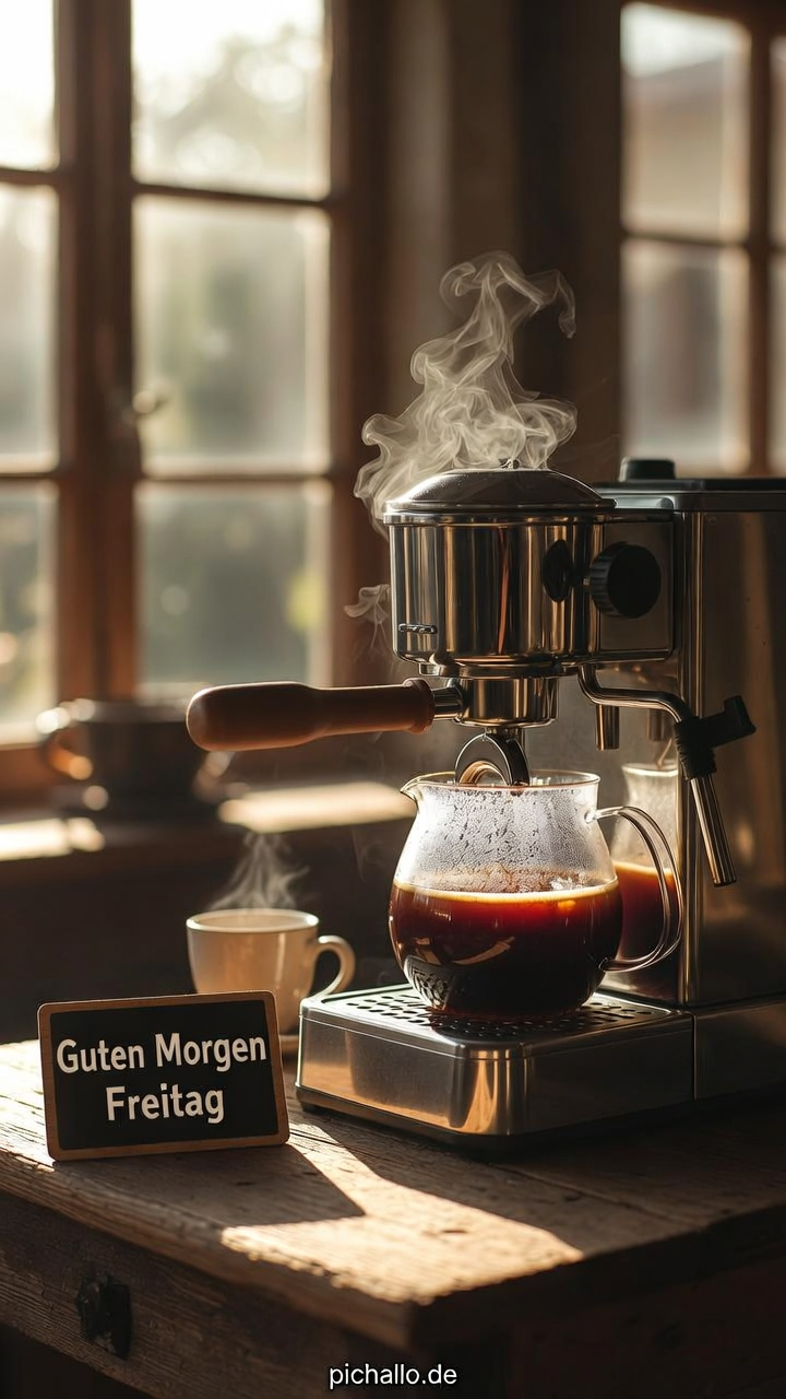Rustikaler Kaffeetisch am Freitagmorgen