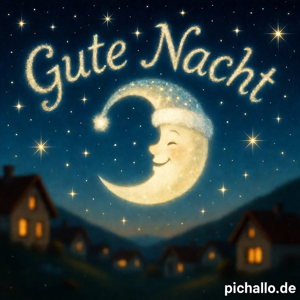 Segelnder Mond mit Schlafmütze Gute Nacht Bilder