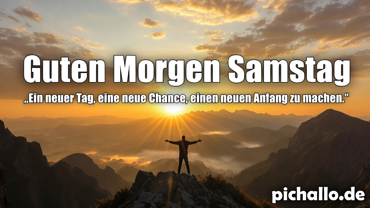 Siegreicher Sonnenaufgang auf dem Berggipfel Inspirierendes Guten Morgen Samstag
