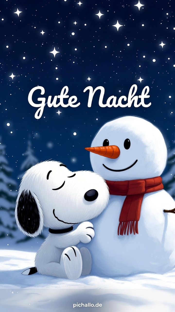 Snoopy Schläft beim Schneemann Gute Nacht Bilder