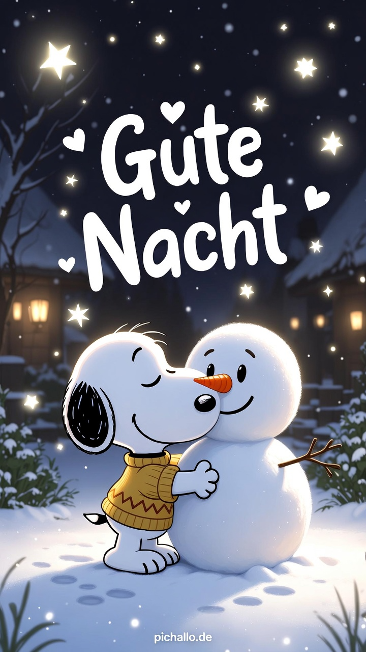 Snoopy Umarmt Schneemann Freund Gute Nacht Bilder