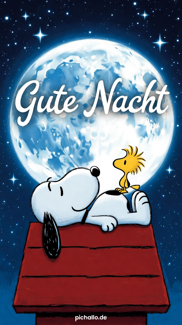Snoopy und Woodstock Gute Nacht Bilder mit Vollmond