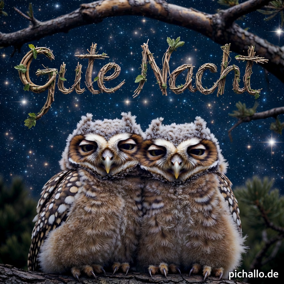 Süße Gute Nacht Bilder mit Eulen