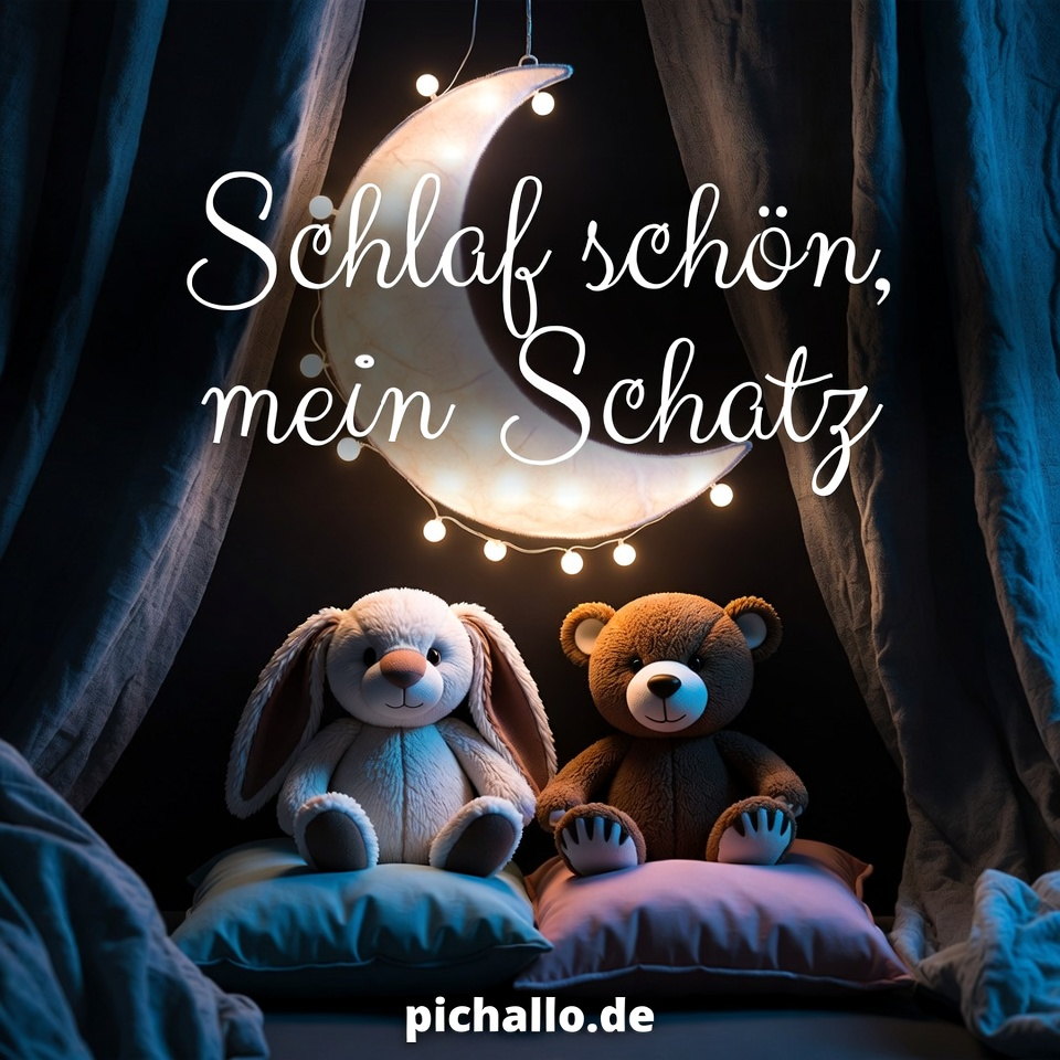 Süße Gute Nacht Bilder mit Kuscheltieren Hase und Bär