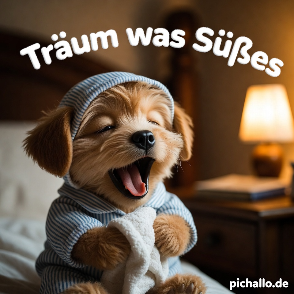 Süße Gute Nacht Bilder mit Kuscheltieren Hund