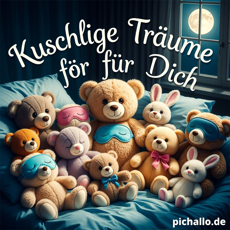 Süße Gute Nacht Bilder mit Kuscheltieren Schlafparty