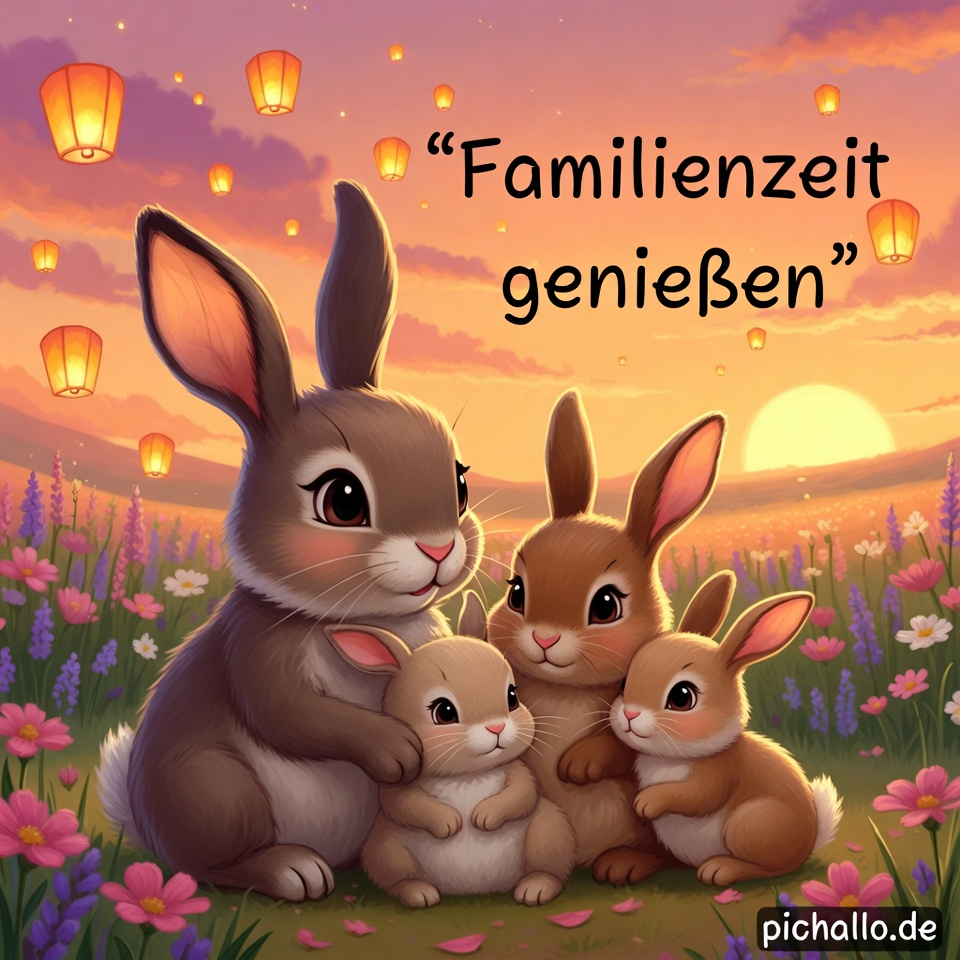 Süße Hasenfamilie Bilder im Sonnenuntergang