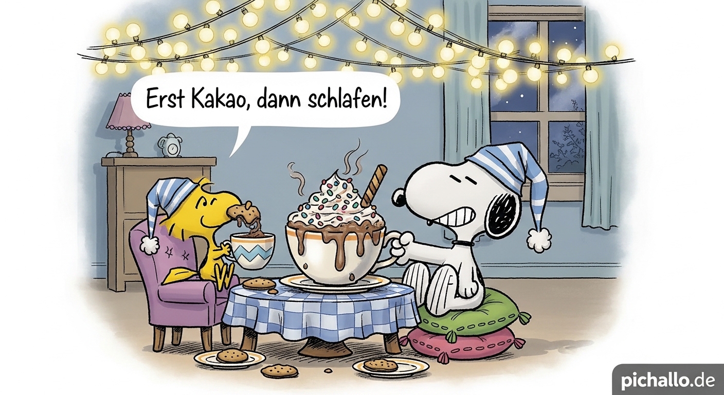 Süße Snoopy Kakao Bilder bei Nacht