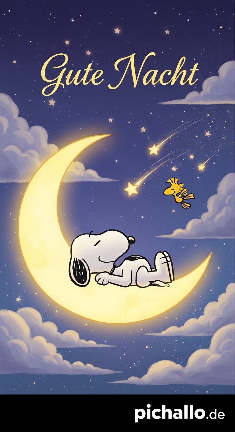 Süße Snoopy Mond Bilder mit Sternschnuppen