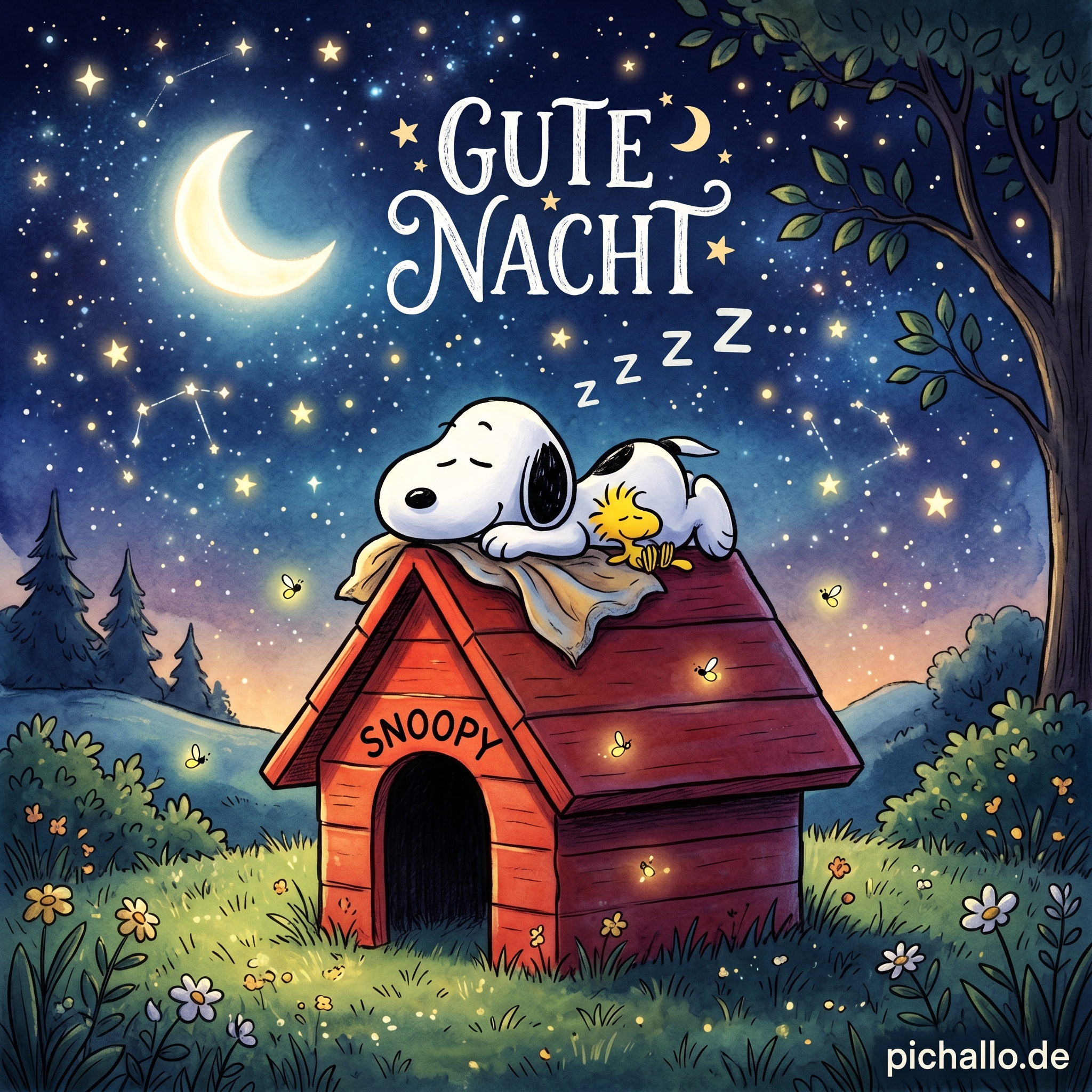Süße Snoopy Sternenhimmel Bilder zur Guten Nacht