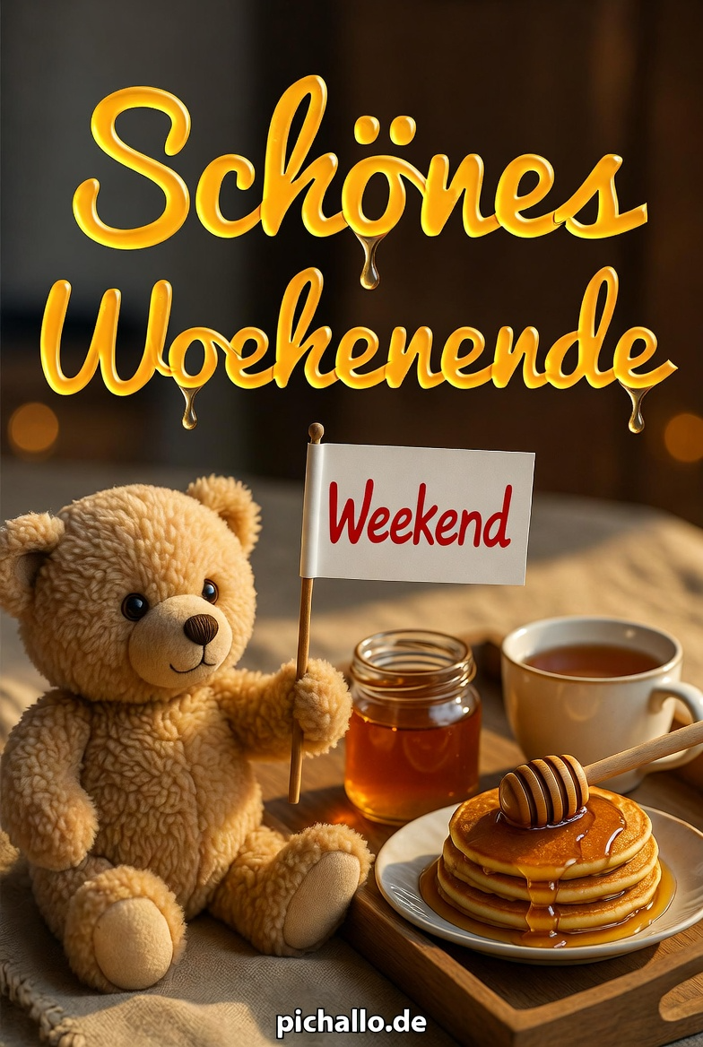 Süßer Teddybär mit Wochenend Frühstück Samstag Morgen