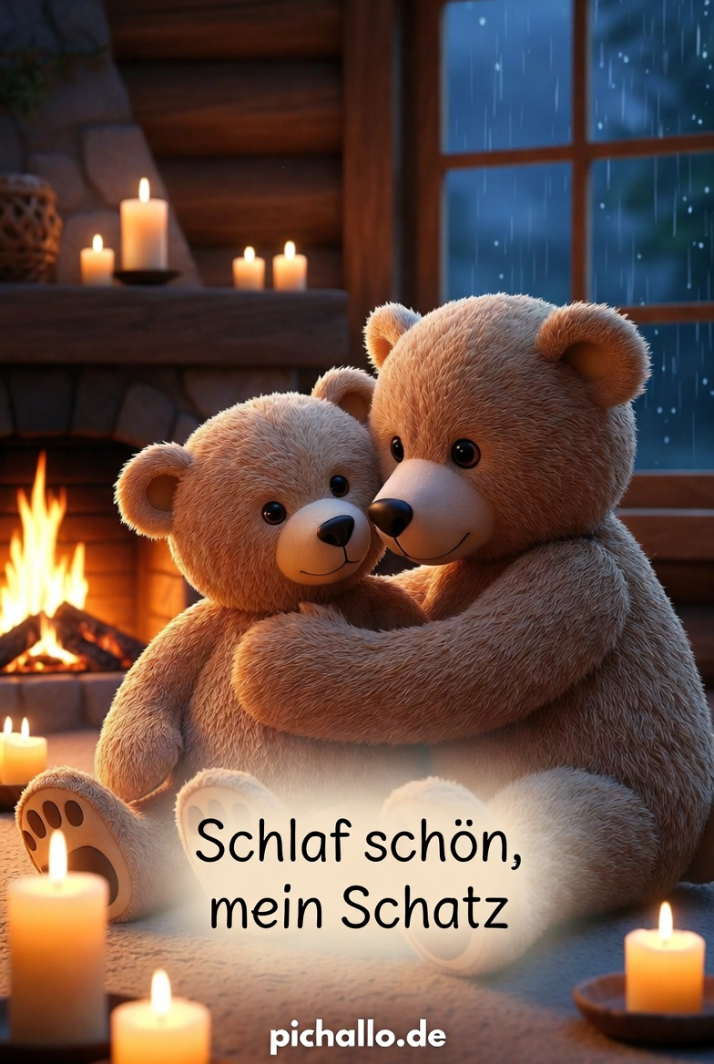 Teddybär Liebespaar Bilder am Kamin