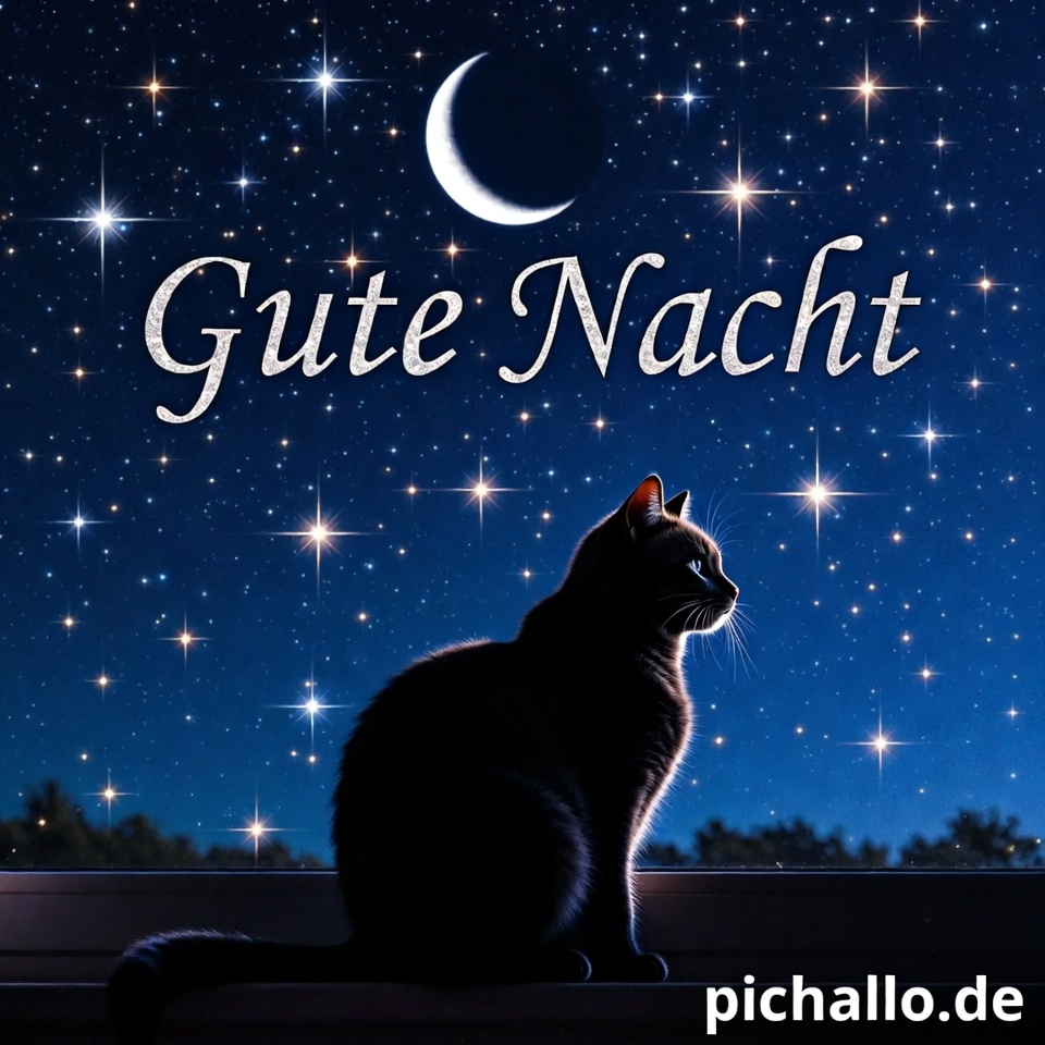 Träumende Gute Nacht Bilder mit Katze am Sternenhimmel