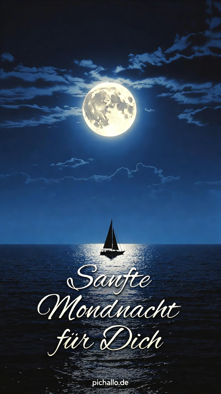 Traumhafte Gute Nacht Bilder mit Vollmond und Segelboot