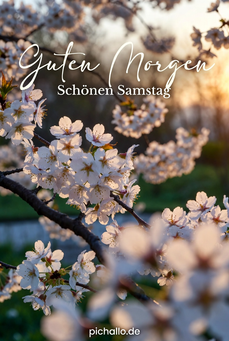 Traumhafter Kirschblütengarten im Morgenlicht