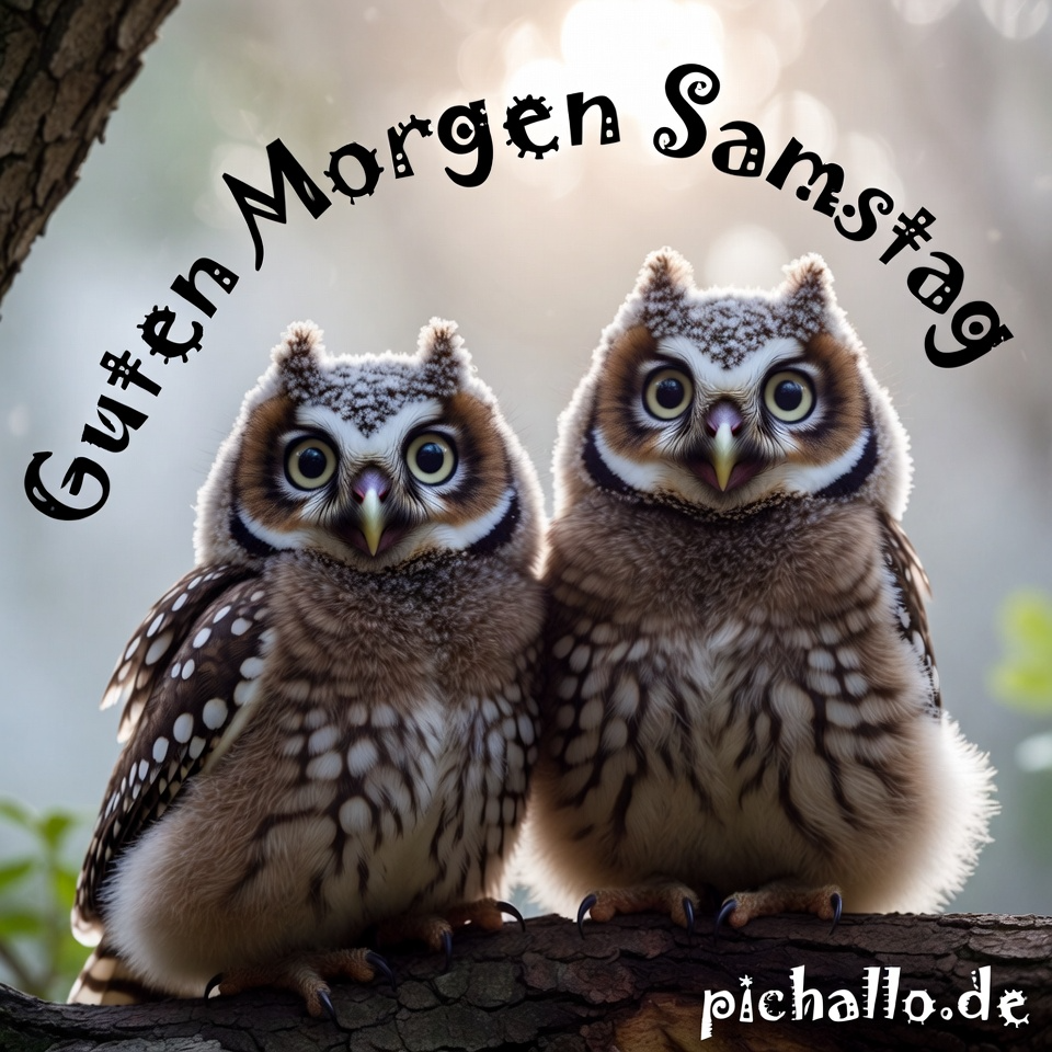Überraschte Baby Eulen Süßes Guten Morgen Samstag
