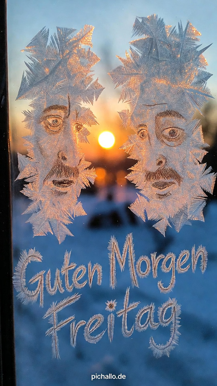 Vereistes Fenster mit lustigen Gesichtern