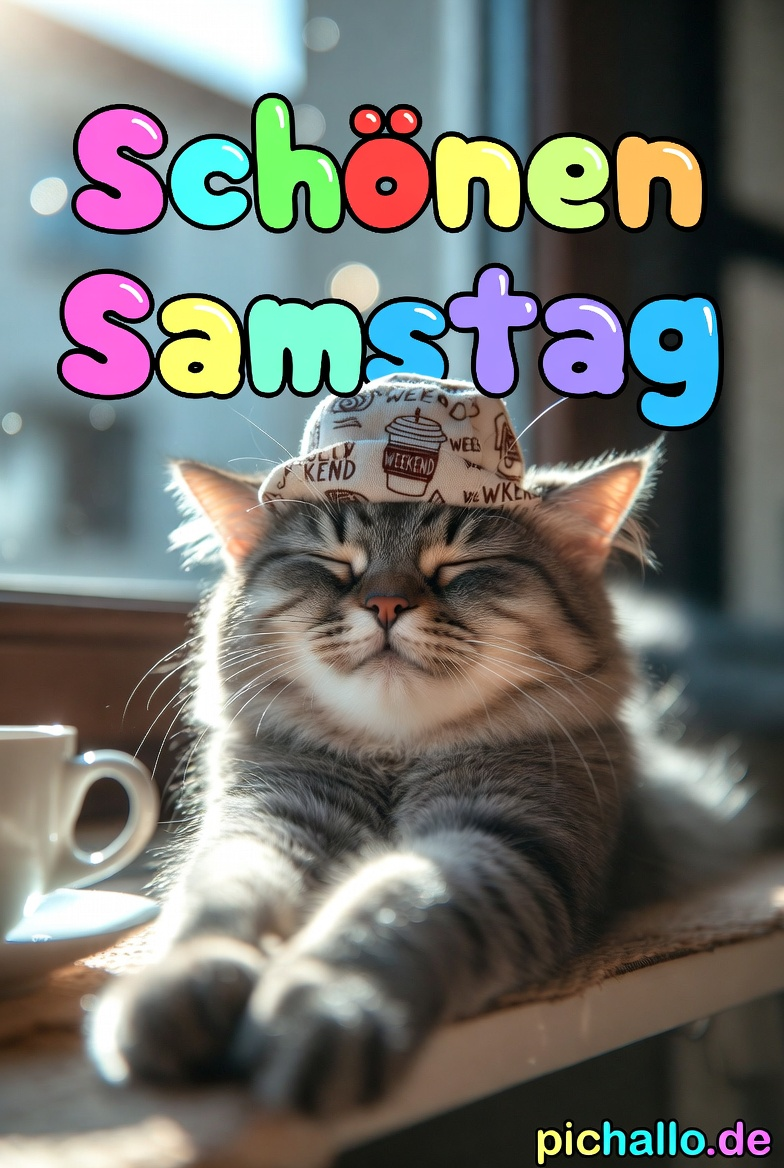 Verschlafenes Kätzchen mit Pyjama Hut Samstag Morgen