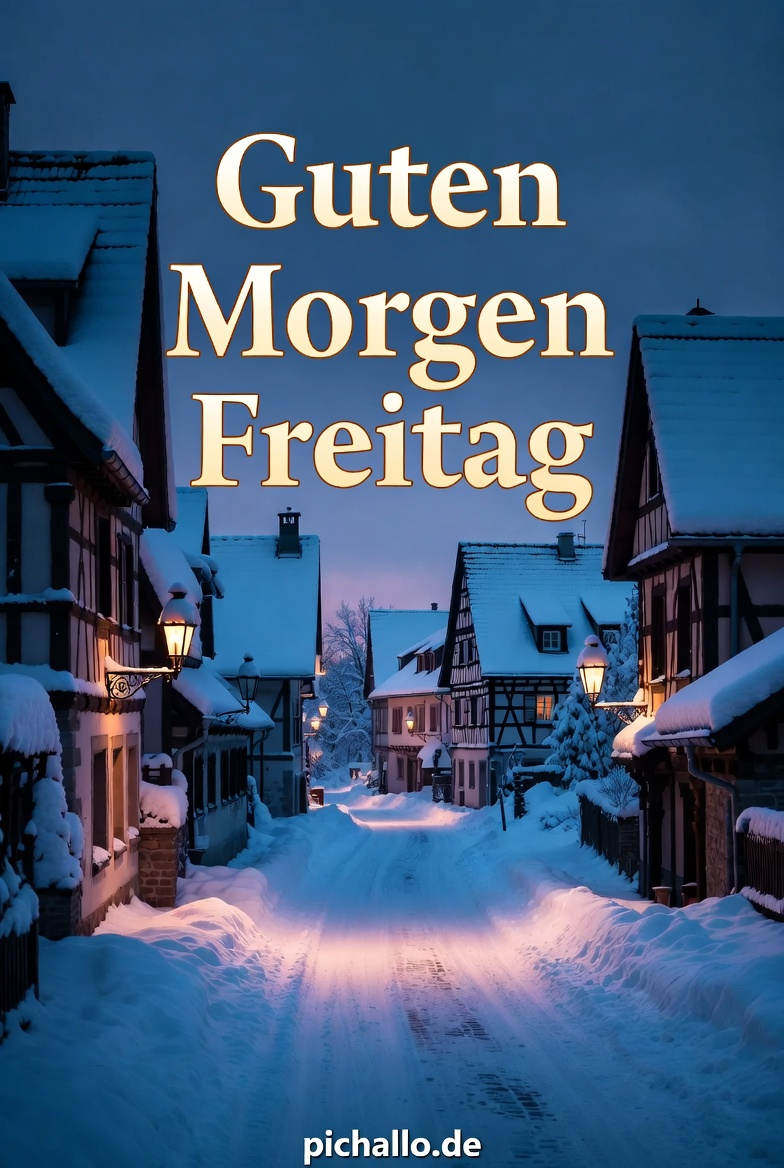 Verschneites charmantes Dorf in der Morgendämmerung