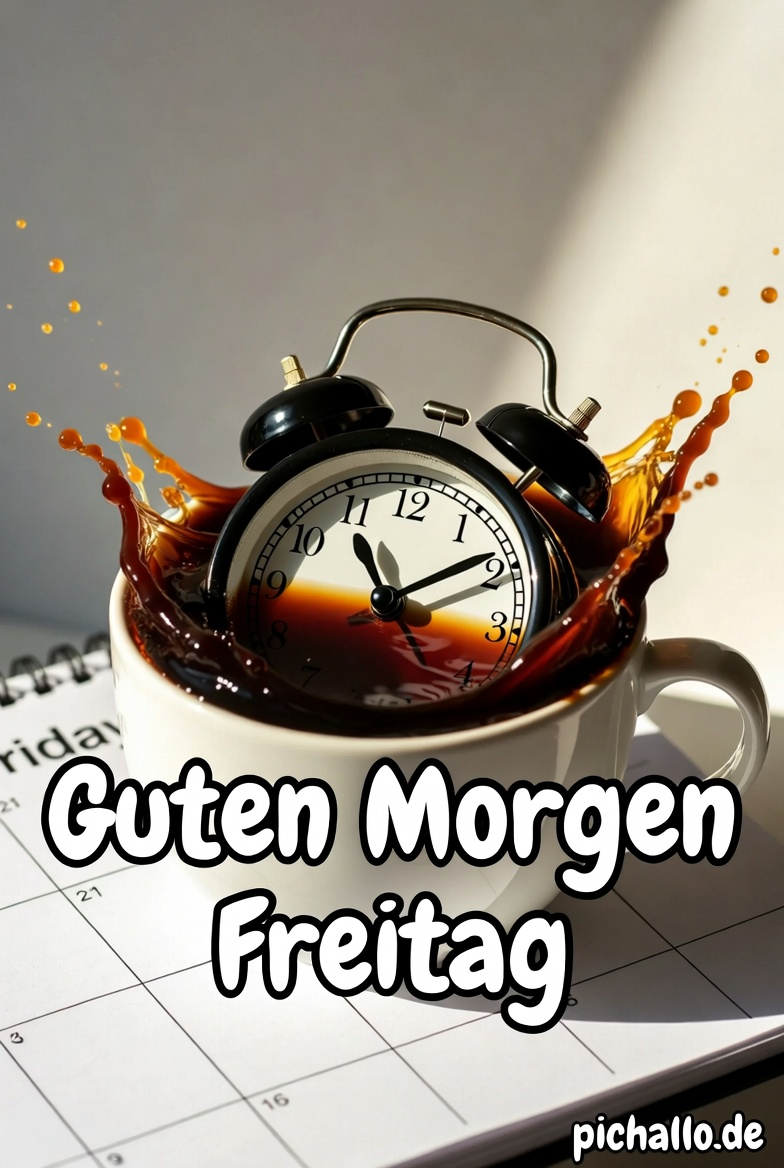 Wecker ertrinkt lustig im Kaffee