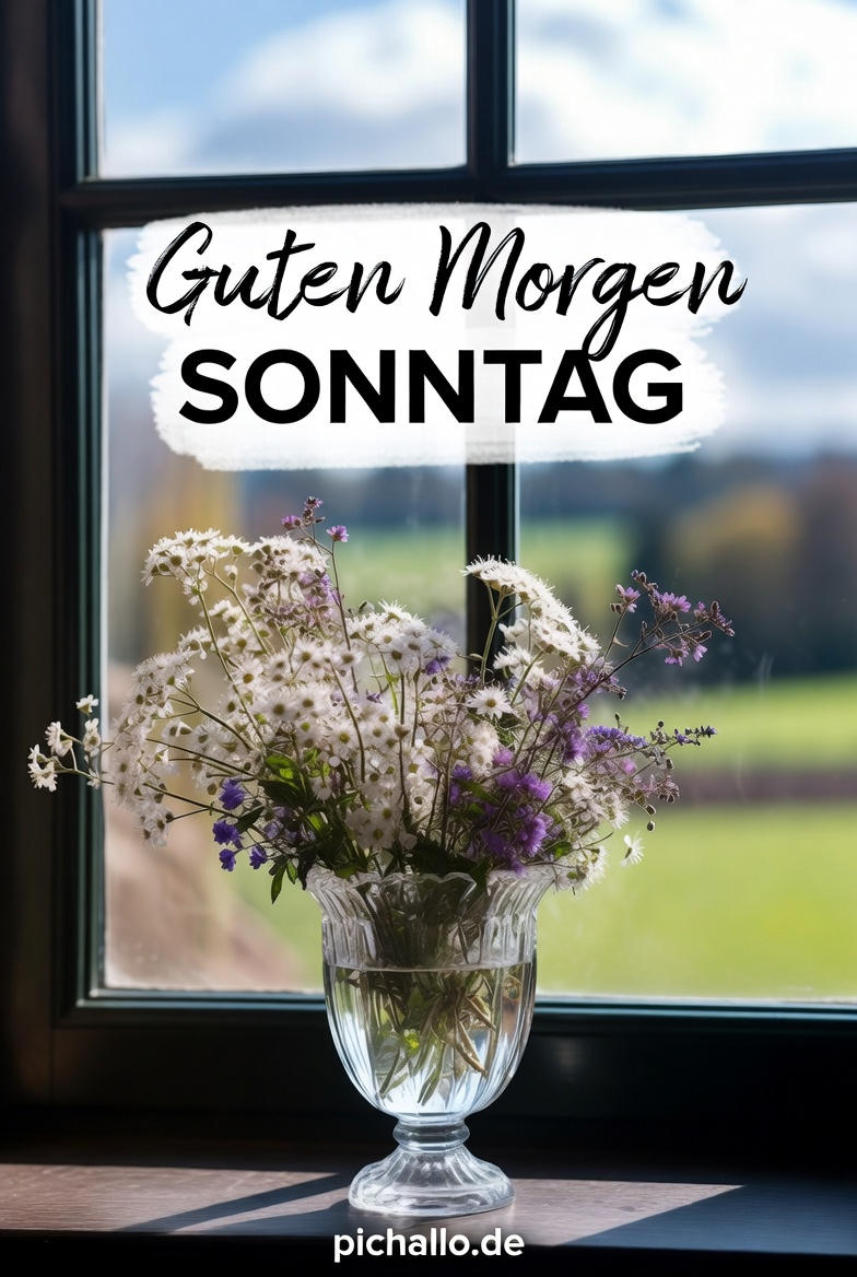 Wilde Blumen in Kristallvase Guten Morgen Sonntag Bilder