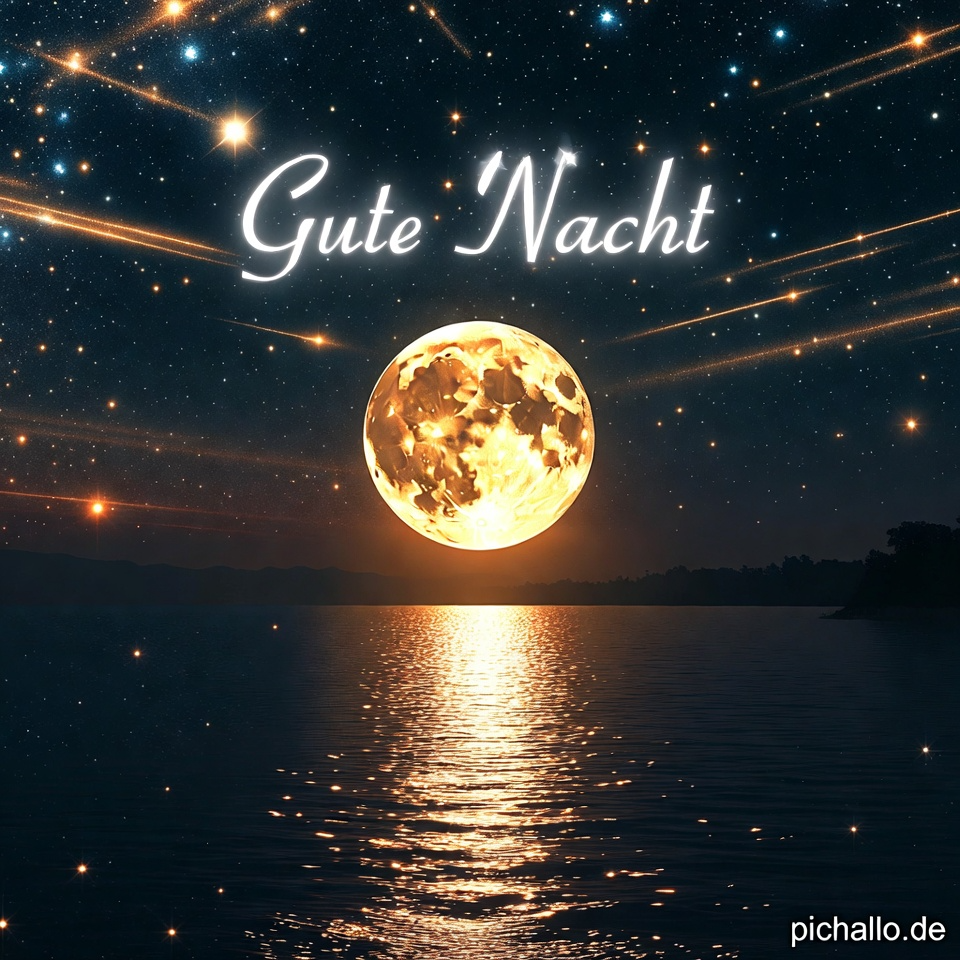 Zauberhafte Gute Nacht Bilder mit Erntemond am See