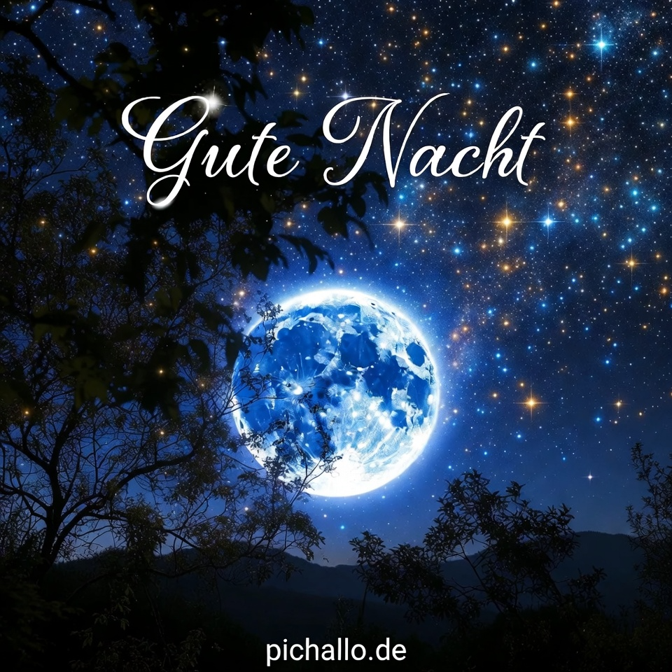 Zauberhafte Gute Nacht Bilder mit blauem Mond