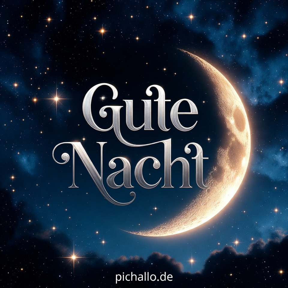 Zauberhafte Gute Nacht Bilder mit goldener Mondsichel