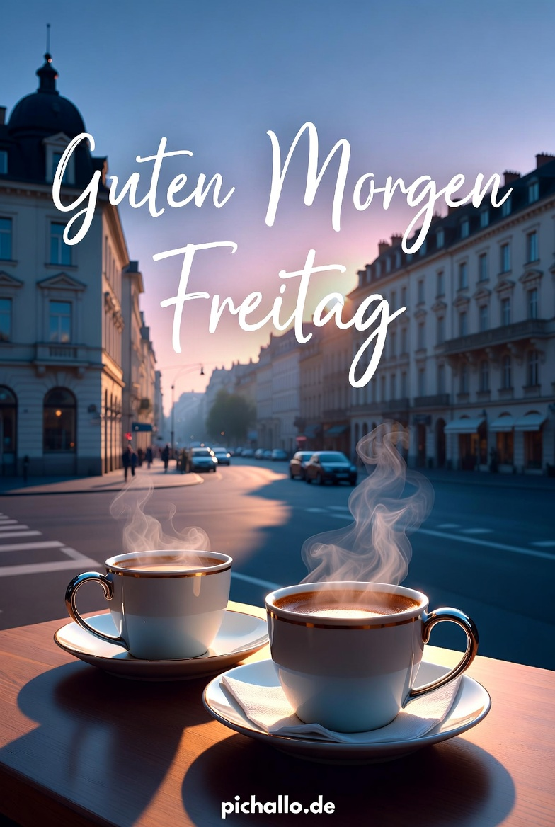 Zwei Kaffeetassen mit Stadtblick im Morgengrauen