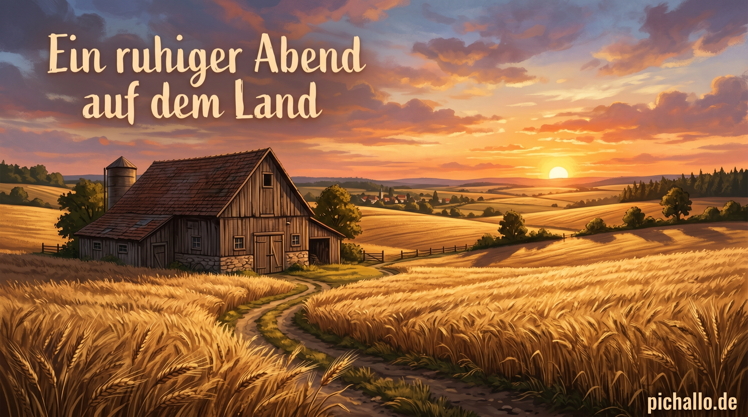 Bauernhof im goldenen Abendlicht Bilder zur ländlichen Idylle
