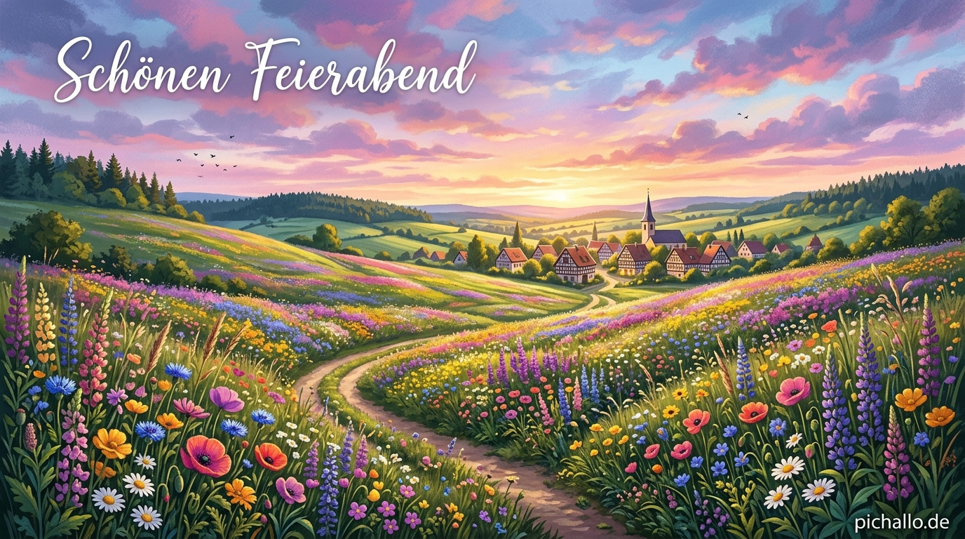 Blumenwiese unter dem Abendhimmel Bilder zum Mittwochabend