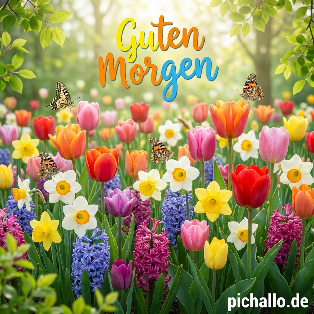 Bunter Frühlingsblumen-Garten Guten Morgen Bilder